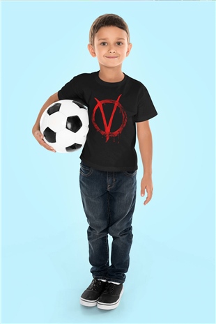 Vendetta Baskılı Siyah Unisex Çocuk Tişört