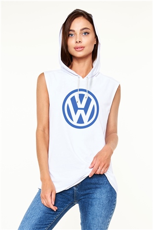 Volkswagen Beyaz Unisex Kapüşonlu Kolsuz Tişört