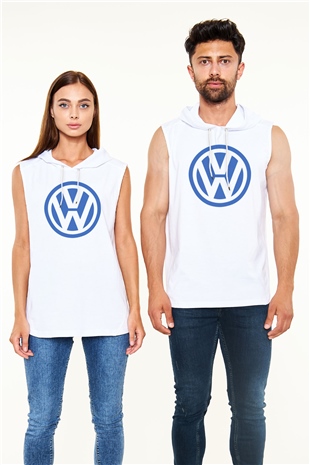 Volkswagen Beyaz Unisex Kapüşonlu Kolsuz Tişört