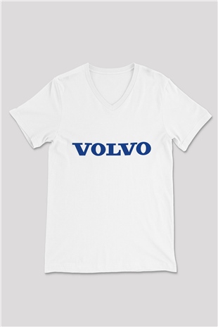 Volvo Beyaz Unisex V Yaka Tişört T-Shirt