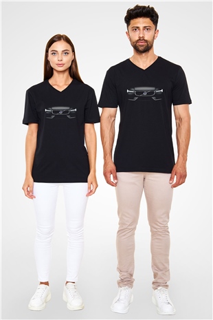 Volvo Siyah Unisex V Yaka Tişört T-Shirt