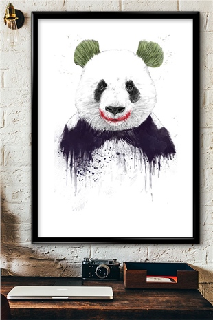 Yeşil Kulaklı Panda Desenli Çerçeve Görünümlü Ahşap Mdf Tablo mdft2261
