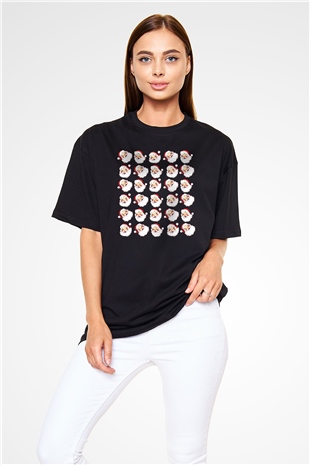 Yılbaşı Siyah Unisex Oversize Tişört T-Shirt