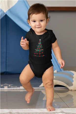 Yılbaşı Yeni Yıl Christmas Baskılı Siyah Bebek Body - Zıbın