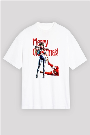 Yılbaşı Yeni Yıl Christmas Beyaz Unisex Oversize Tişört T-Shirt